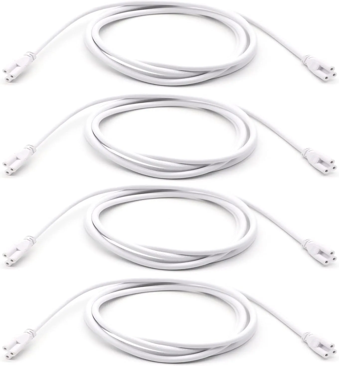 T5 T8 Extension Cords, 7ft 2 Meter Connector Cord, 3-Prong Extended Power Cable for Integrated LED Tube Light, Single LED Shop Garage Light Fixture (Pack of 4)