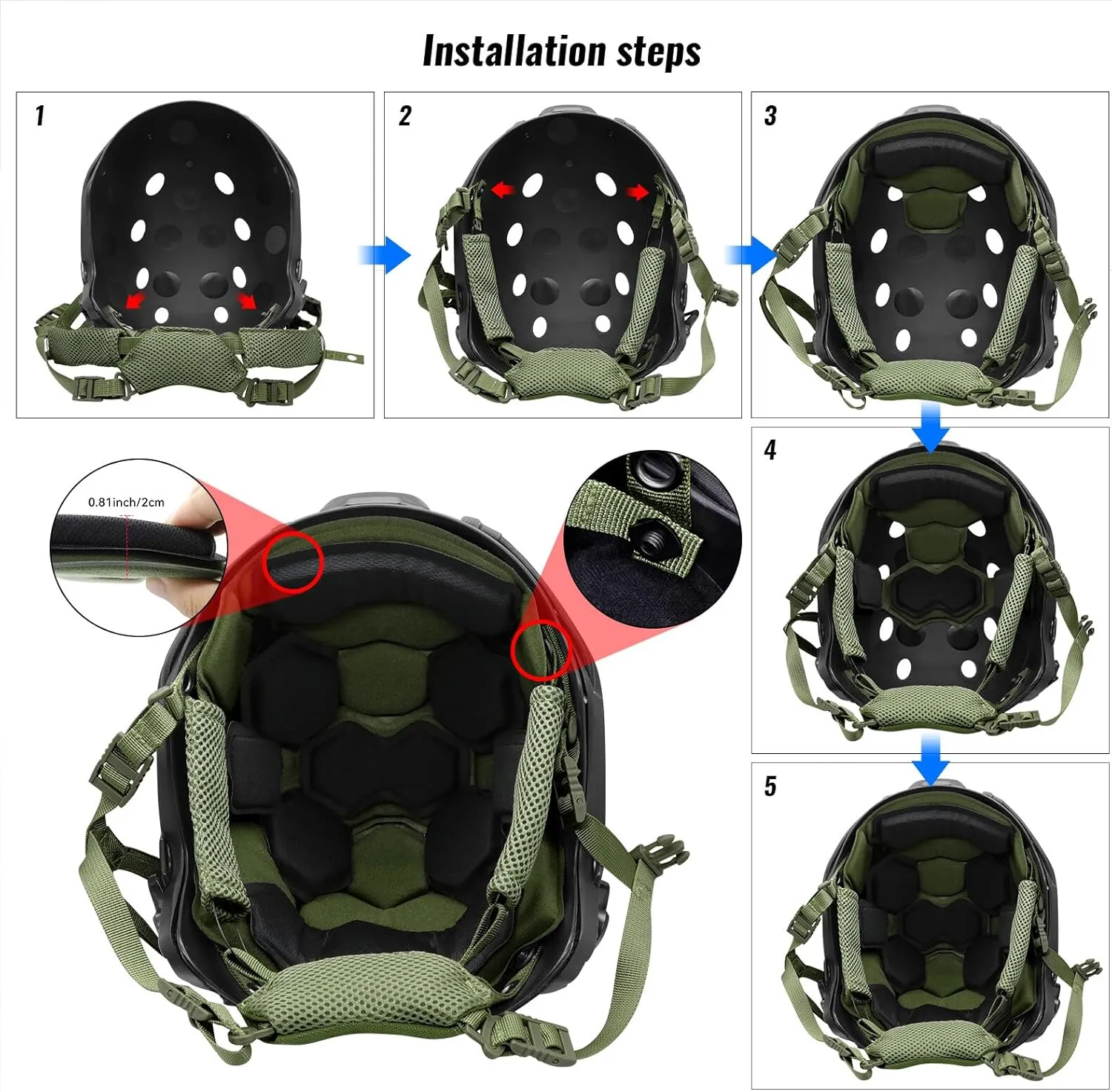 Tactical Helmet Pads and Helmet Chin Strap Replacement Adjustable for Tactical Fast MICH ACH Bump FMA EXF Helmet Replacement Accessories Kit