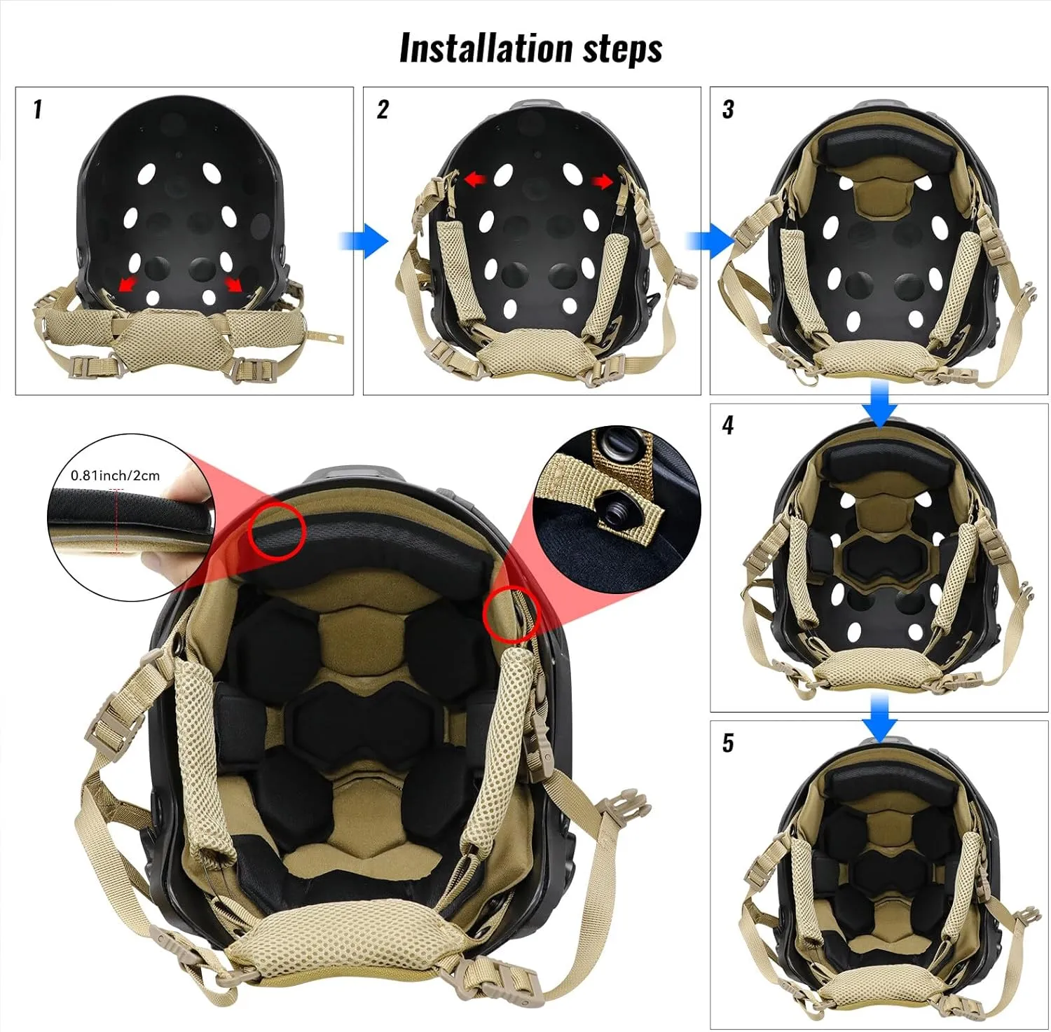 Tactical Helmet Pads and Helmet Chin Strap Replacement Adjustable for Tactical Fast MICH ACH Bump FMA EXF Helmet Replacement Accessories Kit