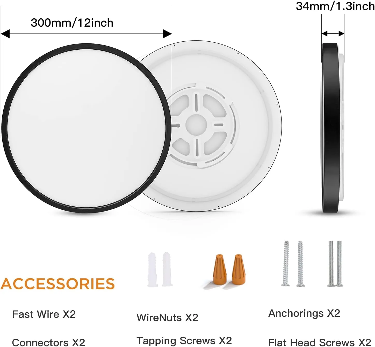 TALOYA 2 Pack Black Smart Ceiling Light Flush Mount LED WiFi, Compatible with Alexa Google Home, Dimmable Low Profile Ambient Light Fixture for Bedroom Living Room,12 Inch 24W