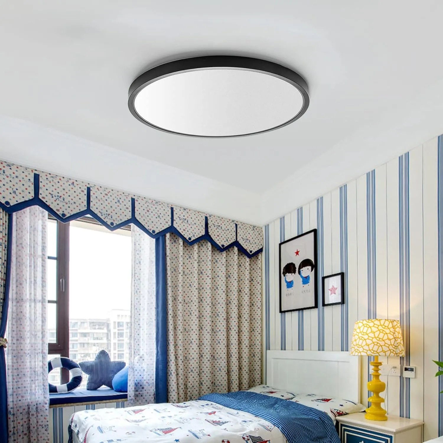 TALOYA 2 Pack Black Smart Ceiling Light Flush Mount LED WiFi, Compatible with Alexa Google Home, Dimmable Low Profile Ambient Light Fixture for Bedroom Living Room,12 Inch 24W