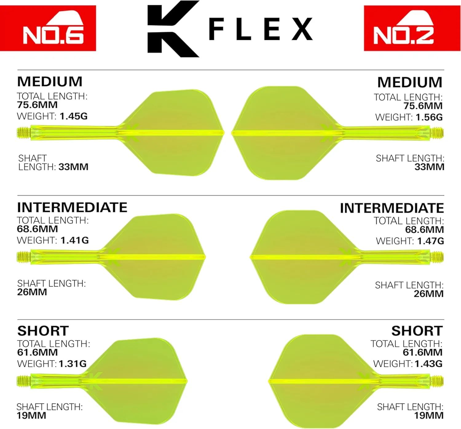TARGET Darts K-Flex Integrated Dart Flights and Shafts, No.6, Kflex 9 Pack Bundle, K Flex 3 Colours | Black, White, Clear, Red, Green, Blue, Pink, Orange, Yellow | Short, Intermediate, Medium