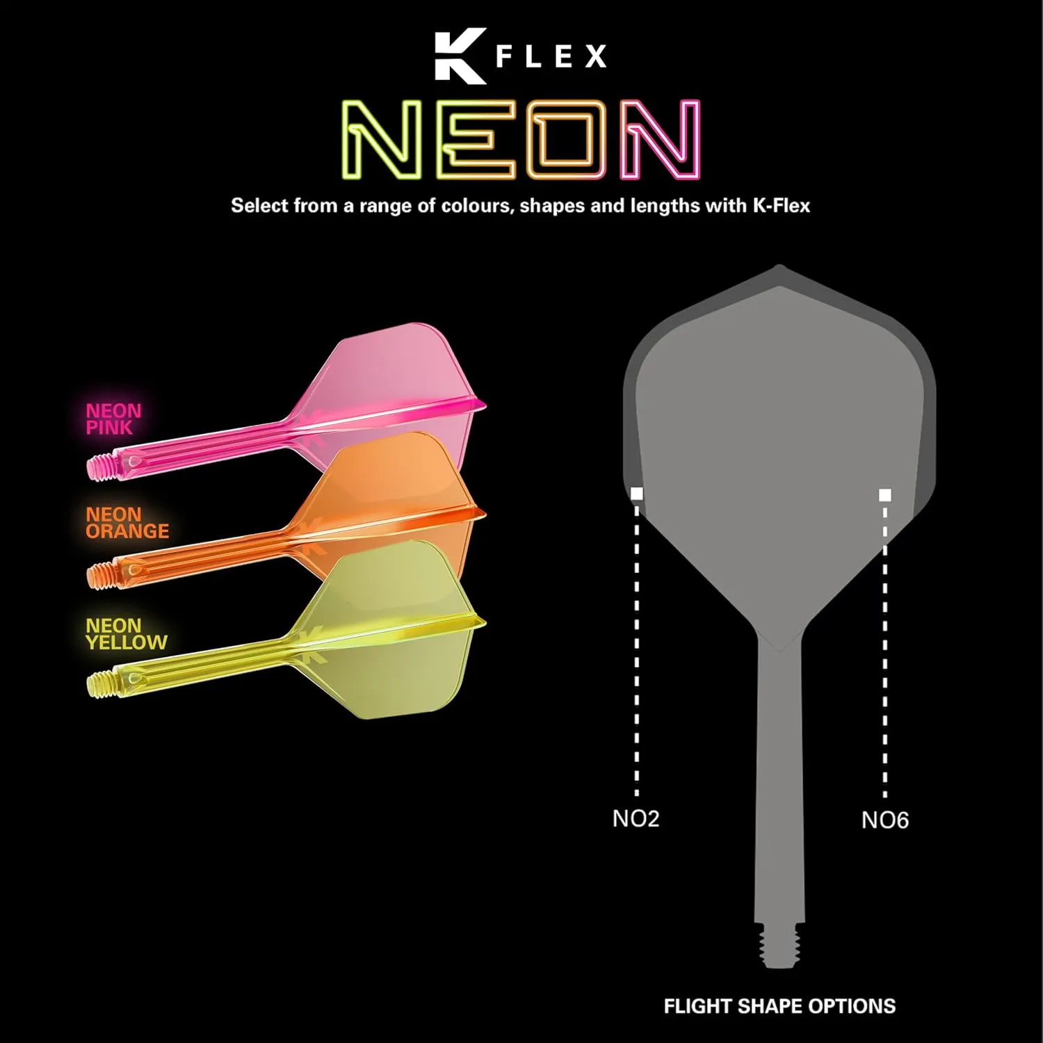 TARGET Darts K-Flex Integrated Dart Flights and Shafts, No.6, Kflex 9 Pack Bundle, K Flex 3 Colours | Black, White, Clear, Red, Green, Blue, Pink, Orange, Yellow | Short, Intermediate, Medium