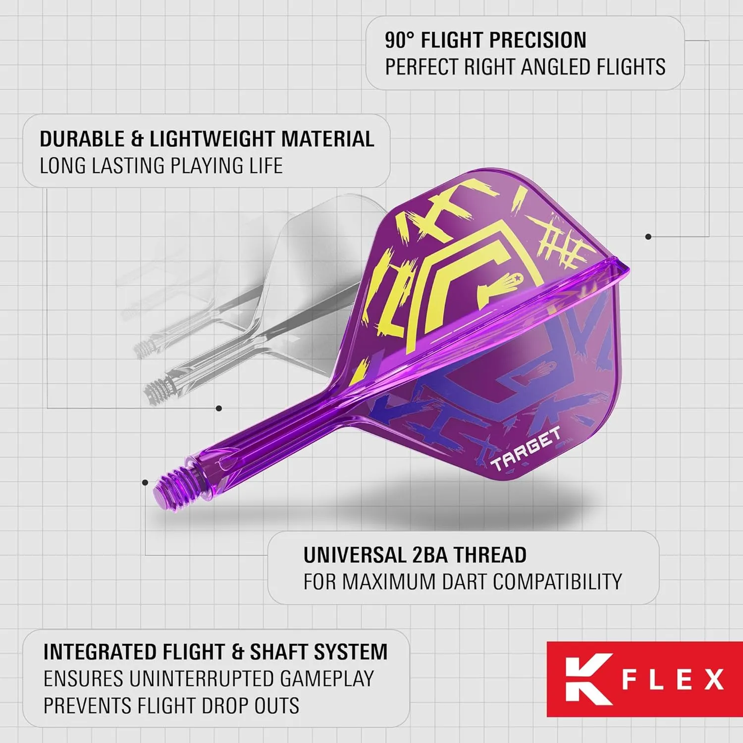 TARGET Darts Luke Littler World Champion K Flex Flights and Shaft System, No.2/No.6 | The Nuke 2025 Edition Kflex, All in One Integrated Flights and Shafts (Pack of 3) – Short/Intermediate/Medium