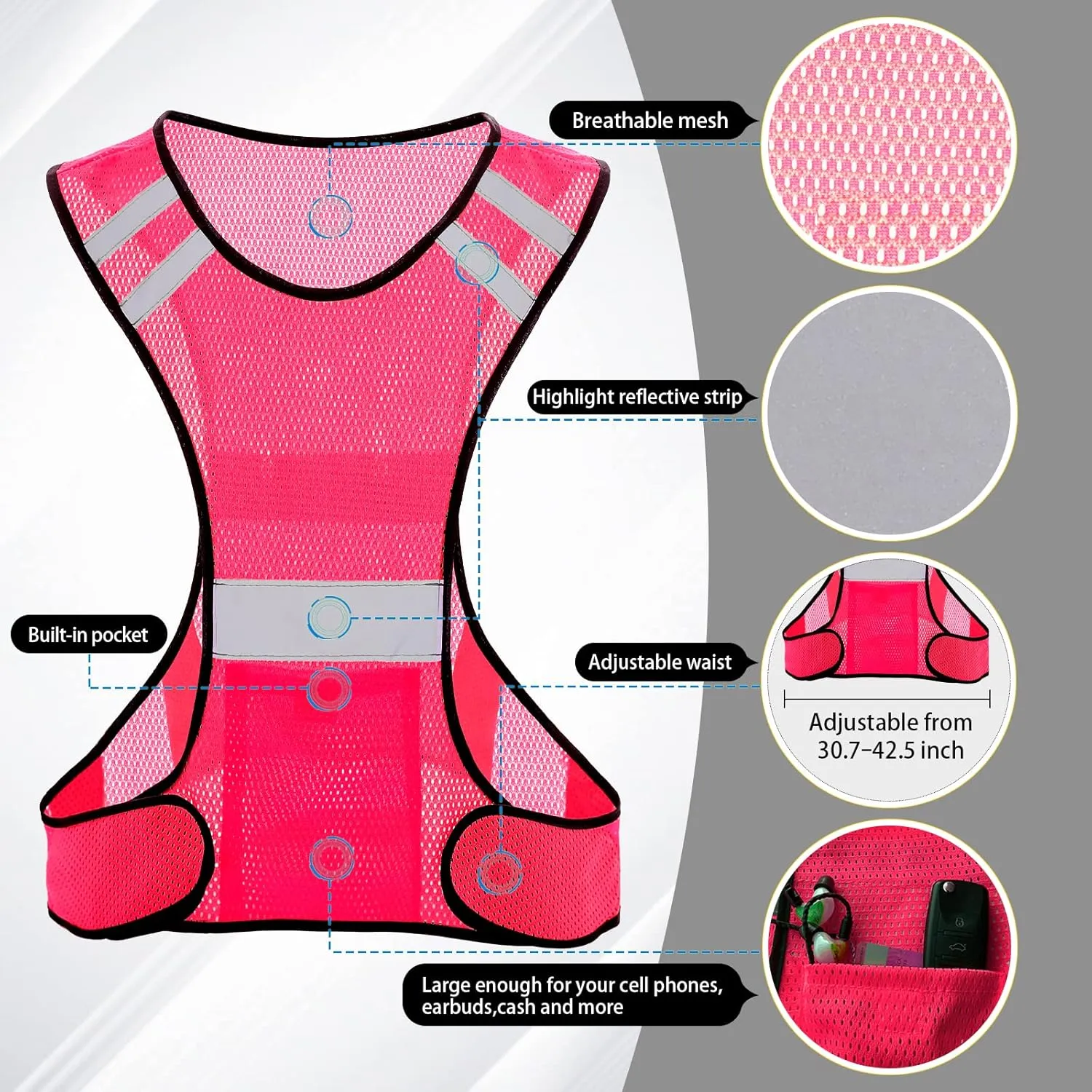 TCCFCCT Reflective Running Vest, High Visibility Running Gear with Large Pocket