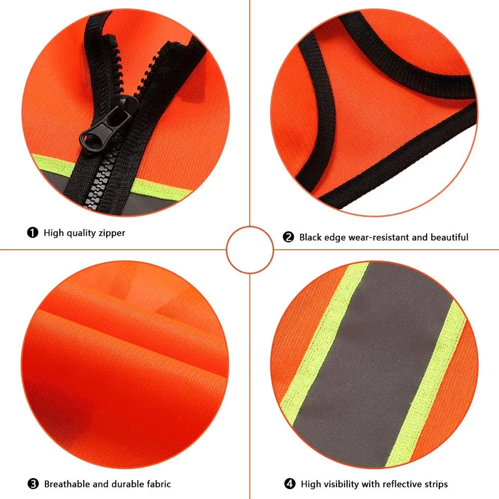 Tekware Safety Vest with High Reflective Strips, Pack of 10 Bright Neon Color Construction Protector with Zipper