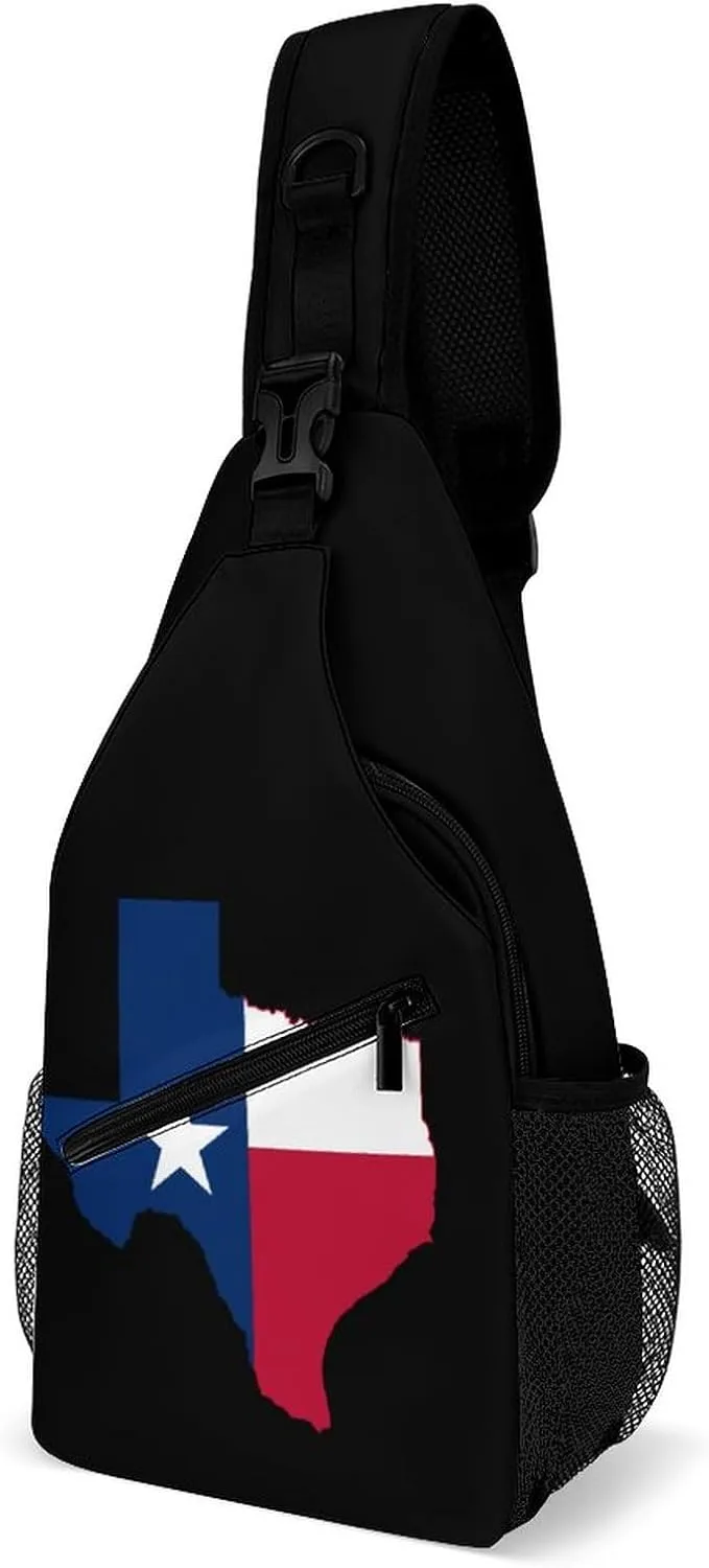 Texas Flag Map Sling Bag for Men Women Durable Crossbody Backpack Chest Bag Daypack for Travel Hiking