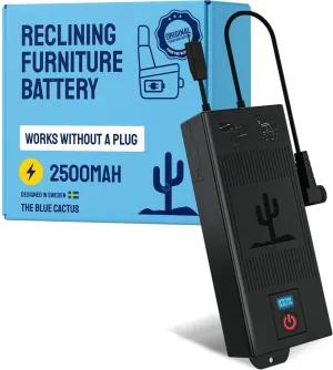 The Blue Cactus Universal Battery Pack for Reclining Furniture with LCD Display – 2500mAh Rechargeable Recliner Battery – Compatible with 2-Pin Motion Furniture - Couch, Sofa, Recliner Chair Accessory