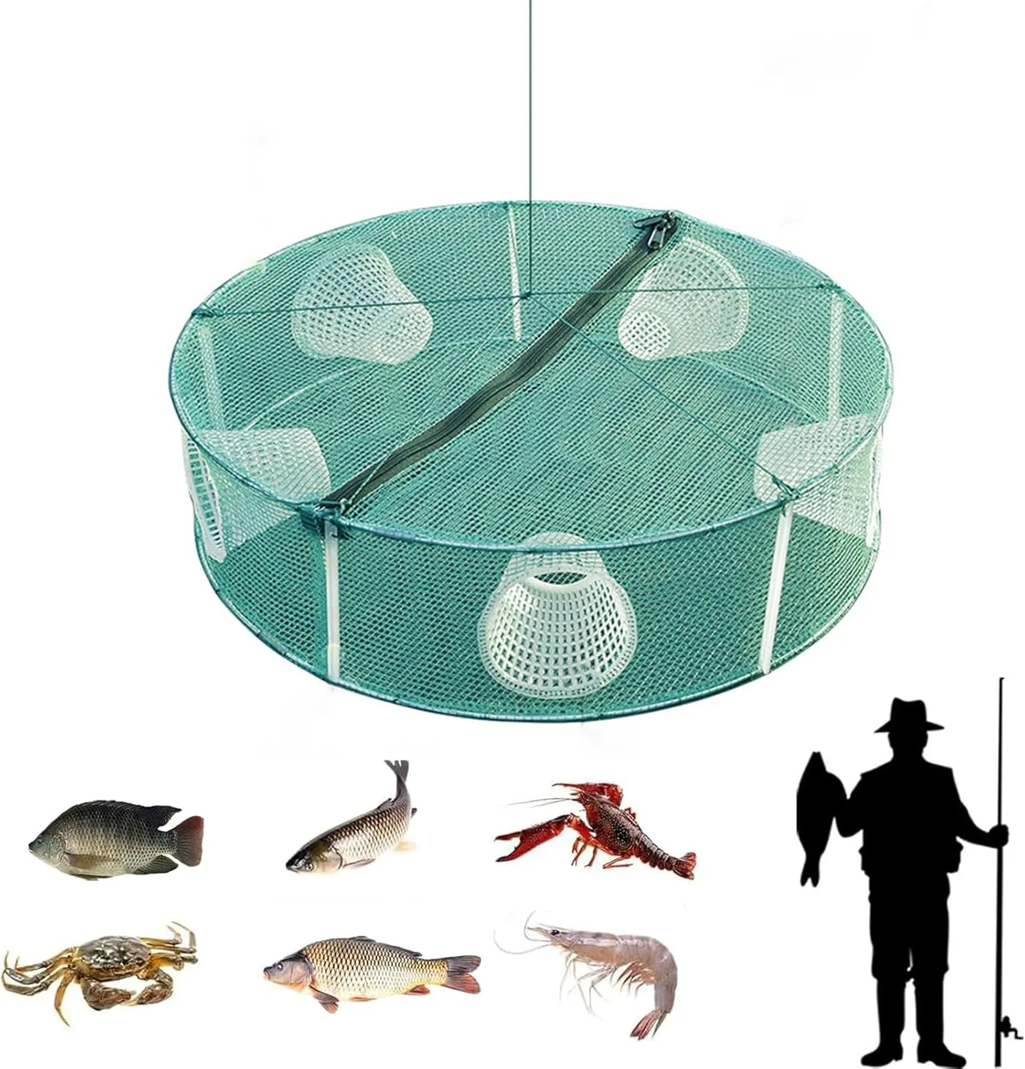 The Magic Foldable Fishing Trap 2025 - Multi-Species Fish Trap, Crab Crayfish Traps with Plastic Entrances, Portable Fishing Net with Transparent Mesh for Rivers Lakes Ponds (Enhanced Durability)