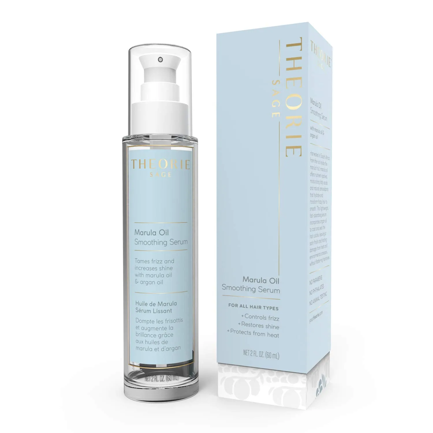 Theorie Marula Oil Smoothing Hair Serum - Tames Frizz and Increases Shine with Marula & Argan Oil, Protects from Heat Styling, Suited for All Hair Types, Spray Bottle - 60mL