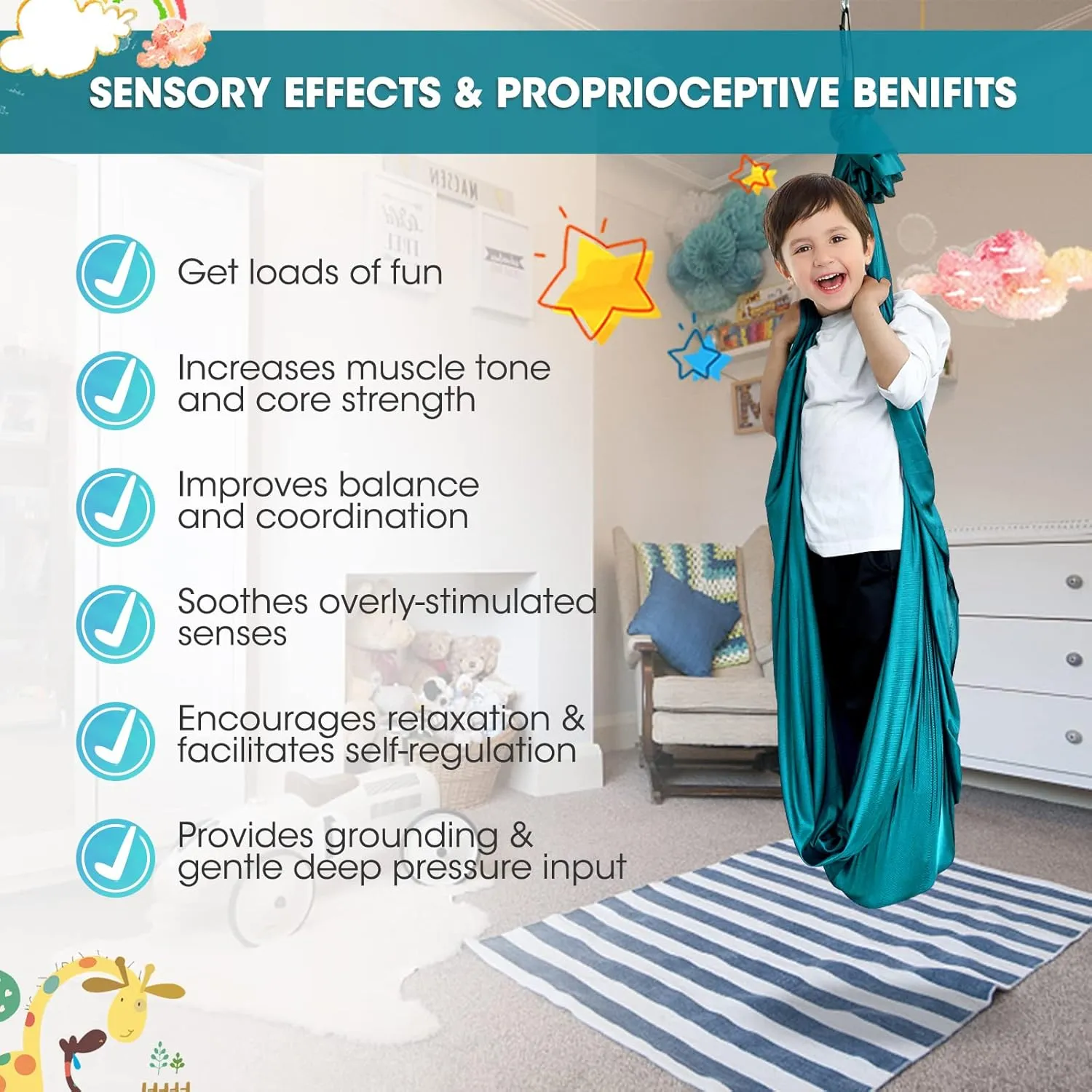 Therapy Swing for Kids with Special Needs (Hardware Included) Snuggle Swing Cuddle Indoor Outdoor Adjustable Hammock for Children with Autism, ADHD, Aspergers, Sensory Integration