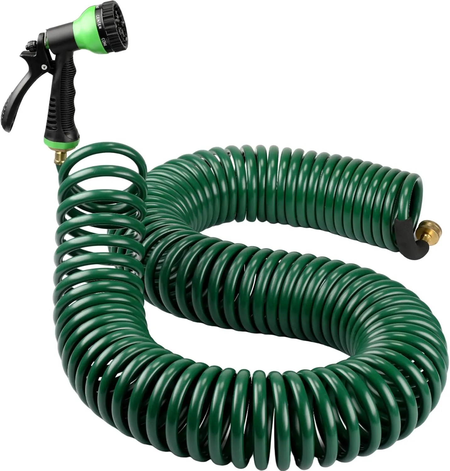 Therwen 75.5 ft Heavy Duty EVA Recoil Garden Hose Curly Water Hose with 7 Pattern Spray Nozzle and Brass Connectors for Garden Watering Cars Washing (Green)