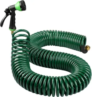 Therwen 75.5 ft Heavy Duty EVA Recoil Garden Hose Curly Water Hose with 7 Pattern Spray Nozzle and Brass Connectors for Garden Watering Cars Washing (Green)
