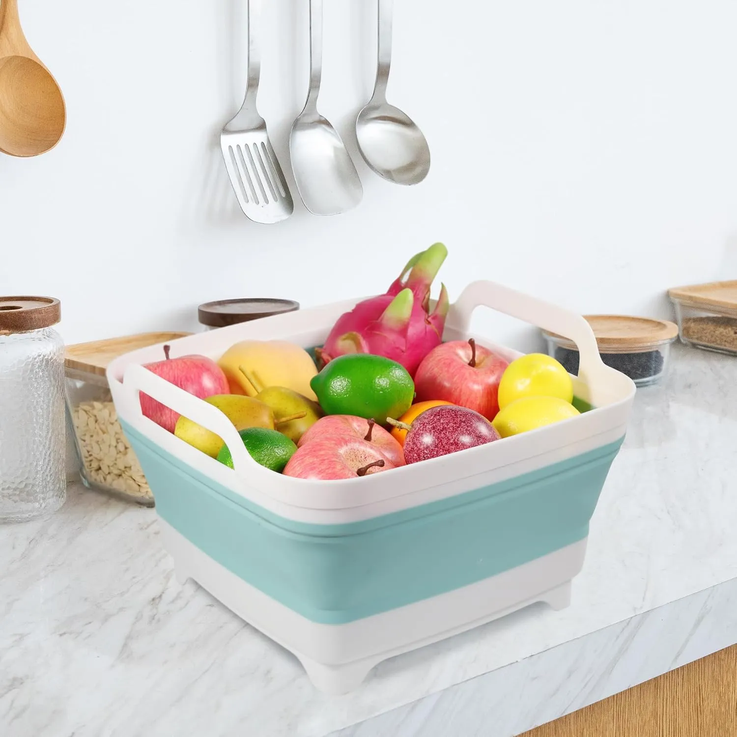 Tiawudi 2 Pack Dishpan for Washing Dishes, Wash Basin with Draining Plug Carry Handles, Collapsible Bucket for Cleaning, Portable Sink, Foldable Plastic Tub, 2.4Gal/9L Each