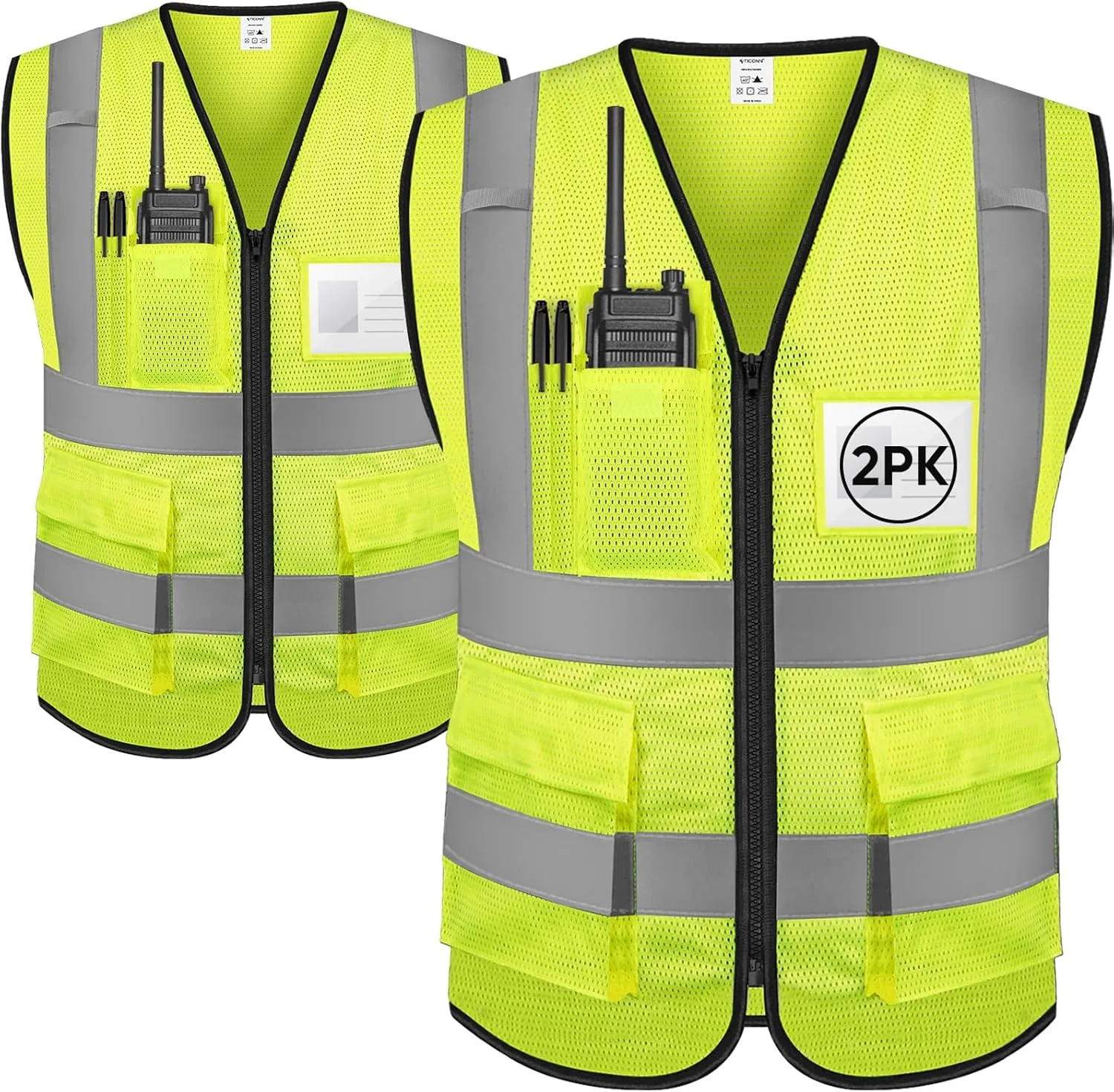 TICONN Reflective Safety Vest High Visibility Class II Mesh Vest for Women & Men Meets ANSI Standards