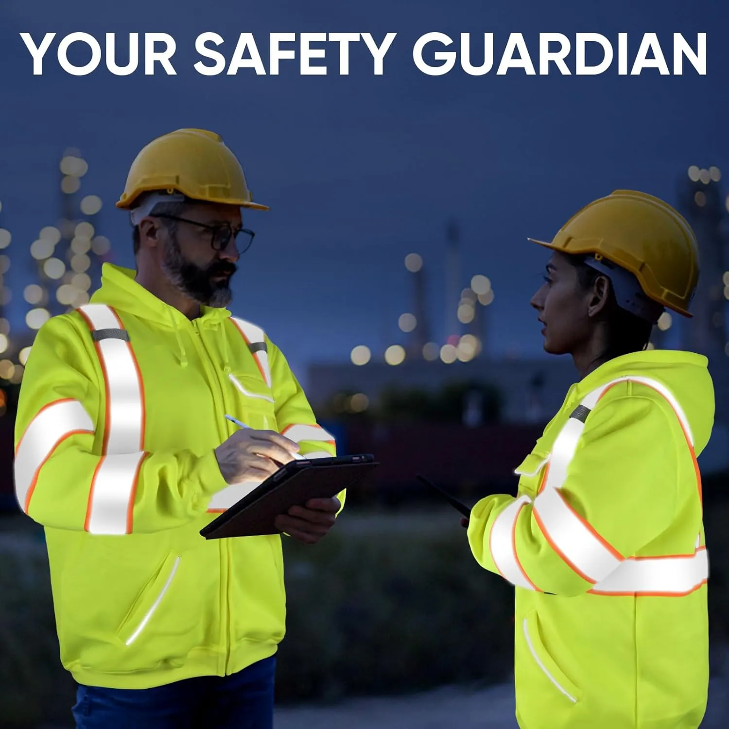 TICONN Safety Hoodie Jacket, High Vis Reflective Safety Fleece Hoodie, PPE Gear for Cold Weather Meet ANSI III