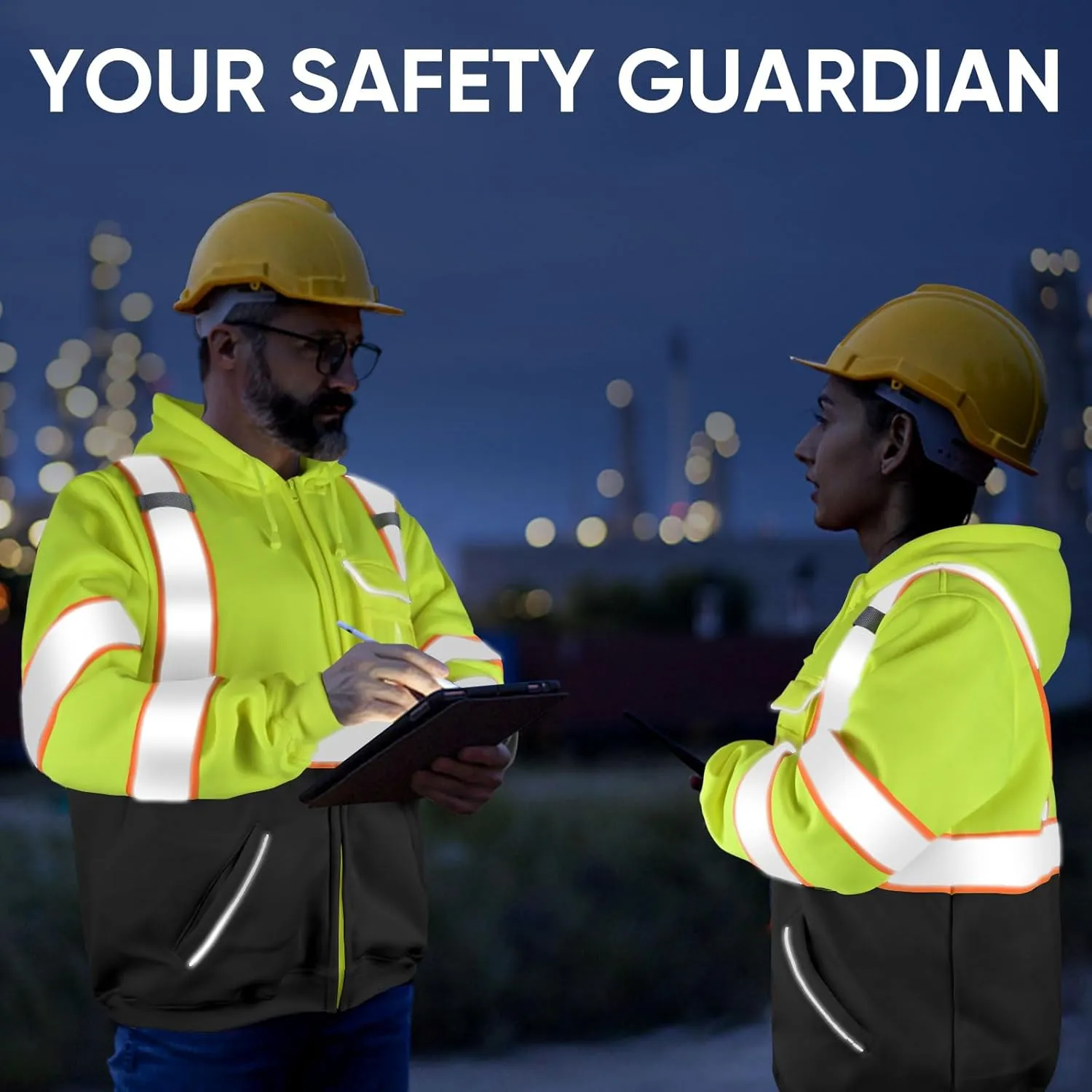 TICONN Safety Hoodie Jacket, High Vis Reflective Safety Fleece Hoodie, PPE Gear for Cold Weather Meet ANSI III