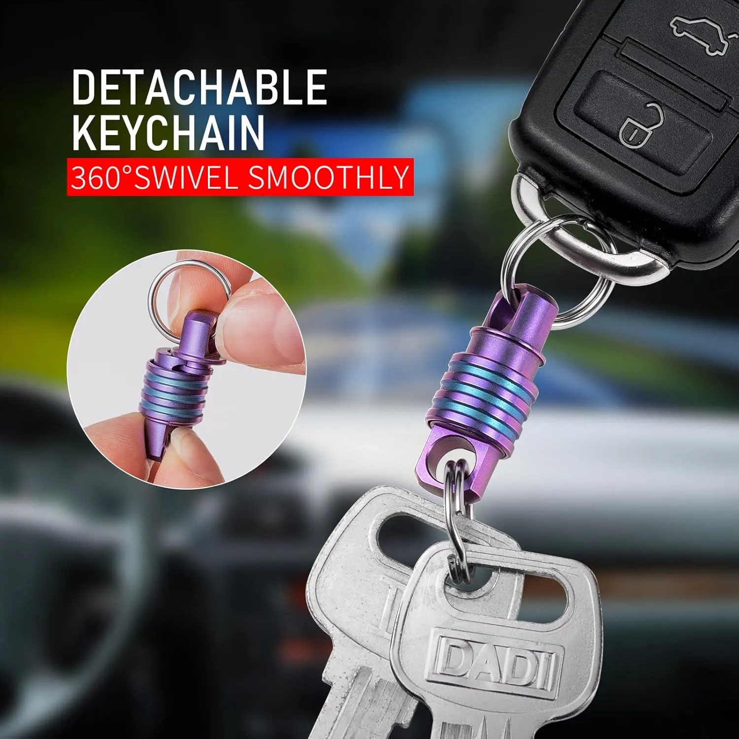 TISUR Titanium Quick Release Keychain,Detachable Key Chain Rings,Small Locking Carabiner for Women Men Car Keys