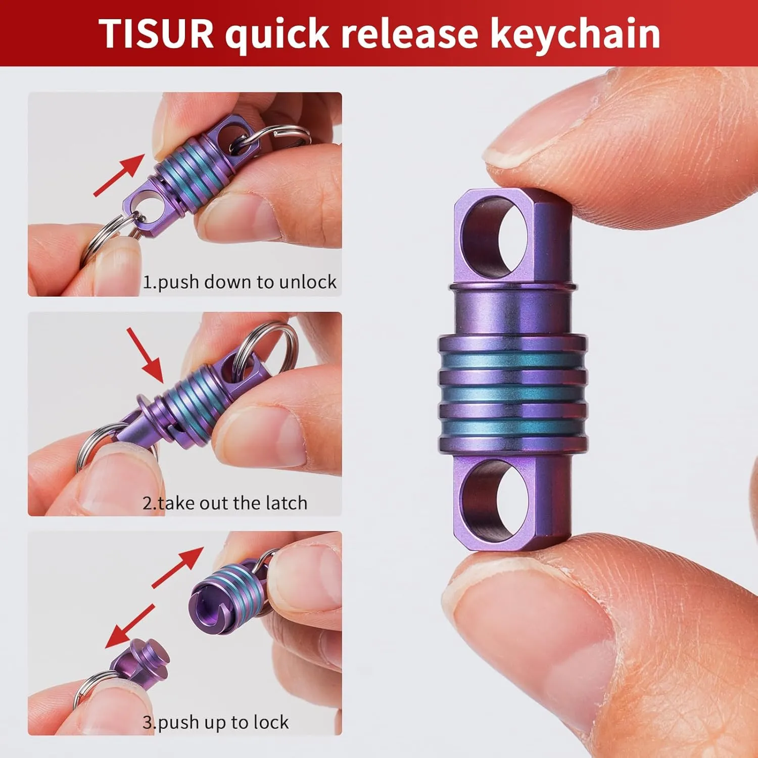 TISUR Titanium Quick Release Keychain,Detachable Key Chain Rings,Small Locking Carabiner for Women Men Car Keys