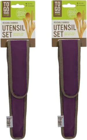 TO GO WARE Reusable Bamboo Utensil Travel Set | Includes Fork, Knife, Spoon, Chopsticks, & Carabiner Clip | Made from Sustainable Materials | Eco-Conscious | Mulberry (Pack of 2)
