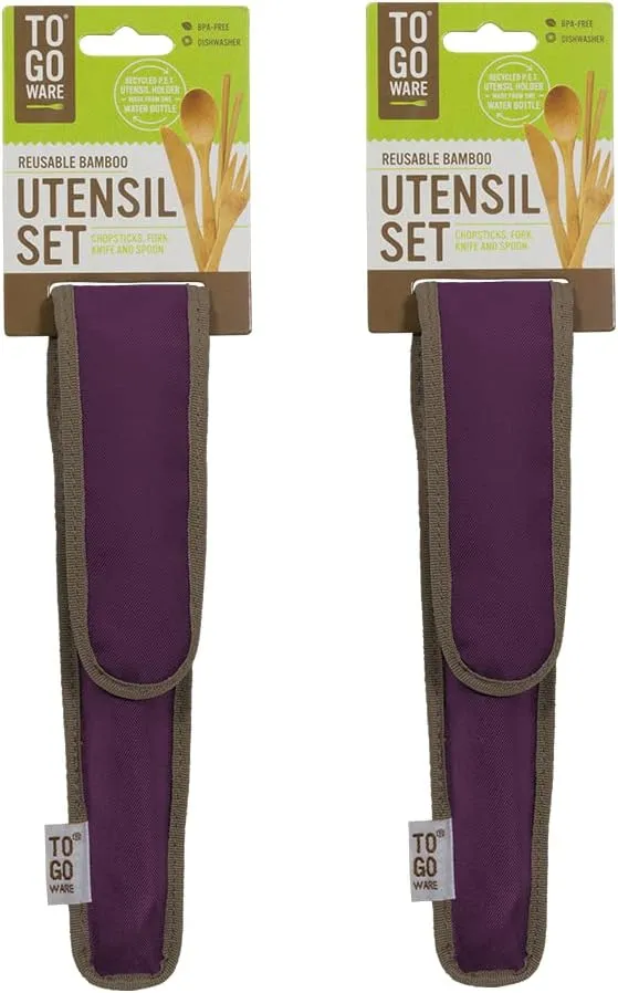 TO GO WARE Reusable Bamboo Utensil Travel Set | Includes Fork, Knife, Spoon, Chopsticks, & Carabiner Clip | Made from Sustainable Materials | Eco-Conscious | Mulberry (Pack of 2)