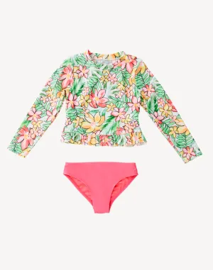 Toddler Girls Waikiki Beach Long Sleeve UPF 50 Rashguard Set