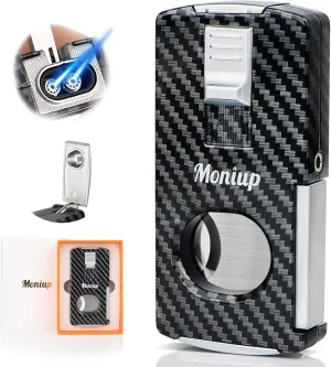 Torch Cigar Lighter with Cigar Cutter, Cigar Punch, Dual Jet Flame, All-in-one Lighter with Multifunctional Cigar Accessories for Gift, Refillable Butane Cool Lighters for Smoking, Candle