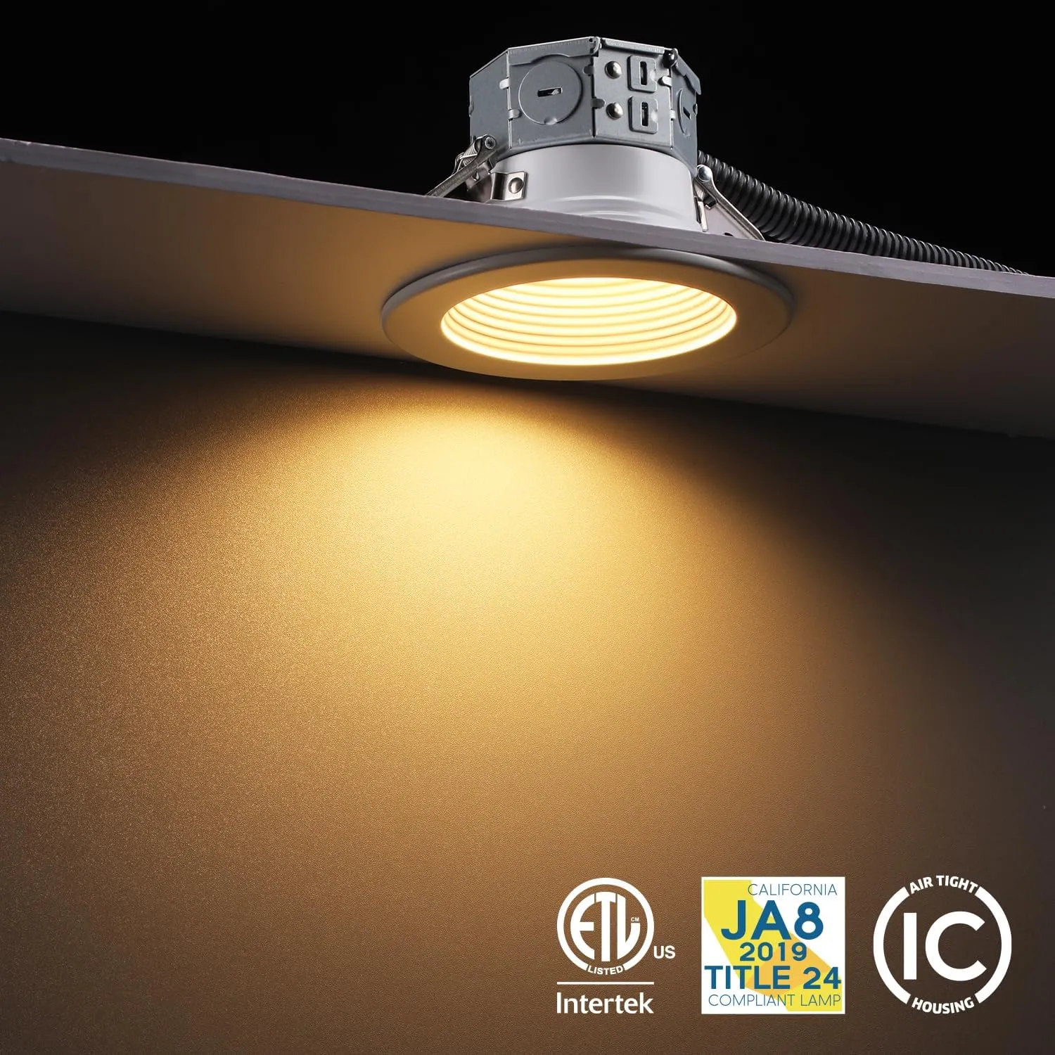 TORCHSTAR 8-Pack 5CCT 4 Inch LED Integrated Canless LED Recessed Lighting with J-Box, Anti-Glare Deep Baffle, CRI90 Dimmable Ceiling Downlight, ETL Air Tight IC Rated, 2700K3000K3500K4000K5000K