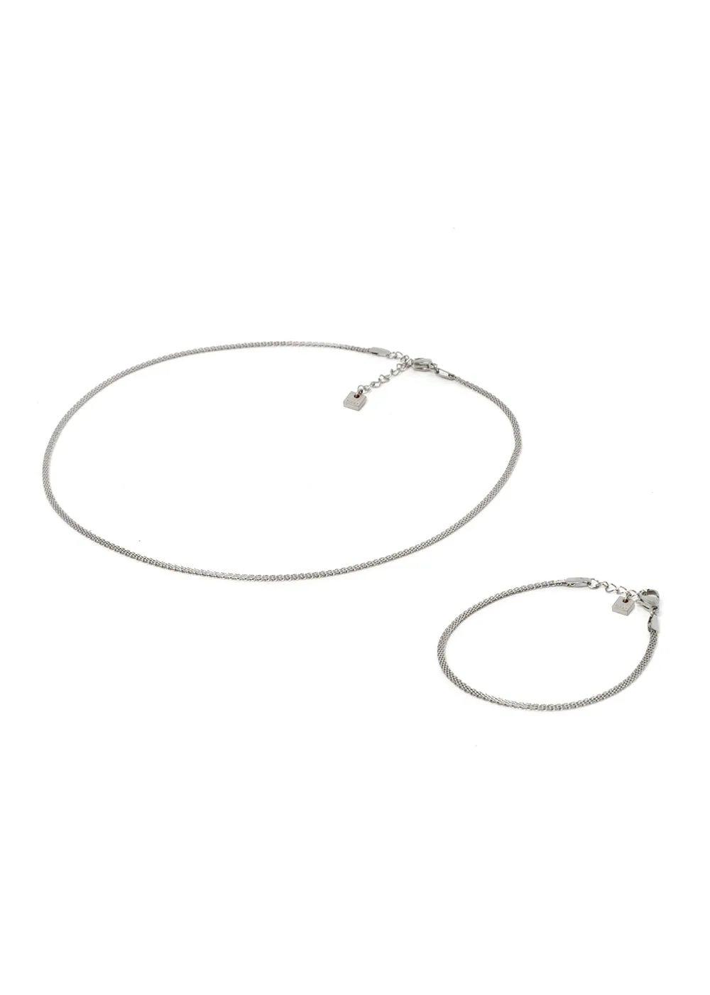 TORY SILVER FLAT NECKLACE AND BRACELET SET