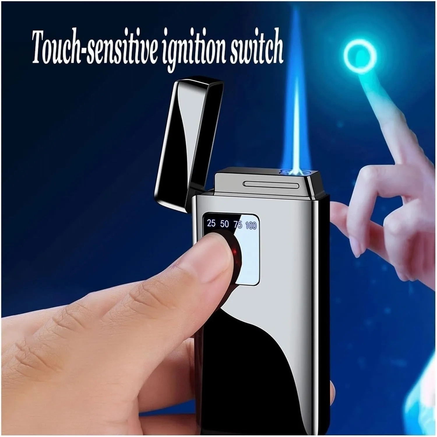 Touch Sensor Switch Lighter, Made Zinc Alloy, Adjustable Flame, Windproof and Portable, Butane Refillable, Suitable for Outdoor Or Daily Life, Etc.(Gold)