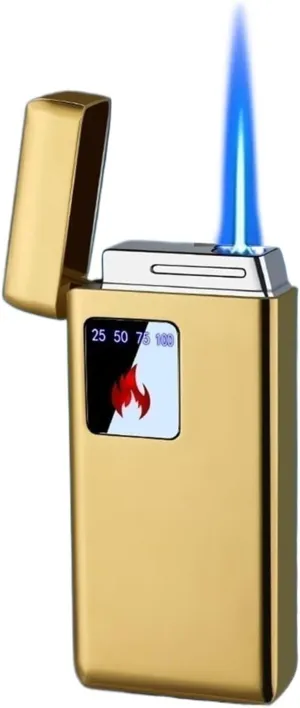 Touch Sensor Switch Lighter, Made Zinc Alloy, Adjustable Flame, Windproof and Portable, Butane Refillable, Suitable for Outdoor Or Daily Life, Etc.(Gold)