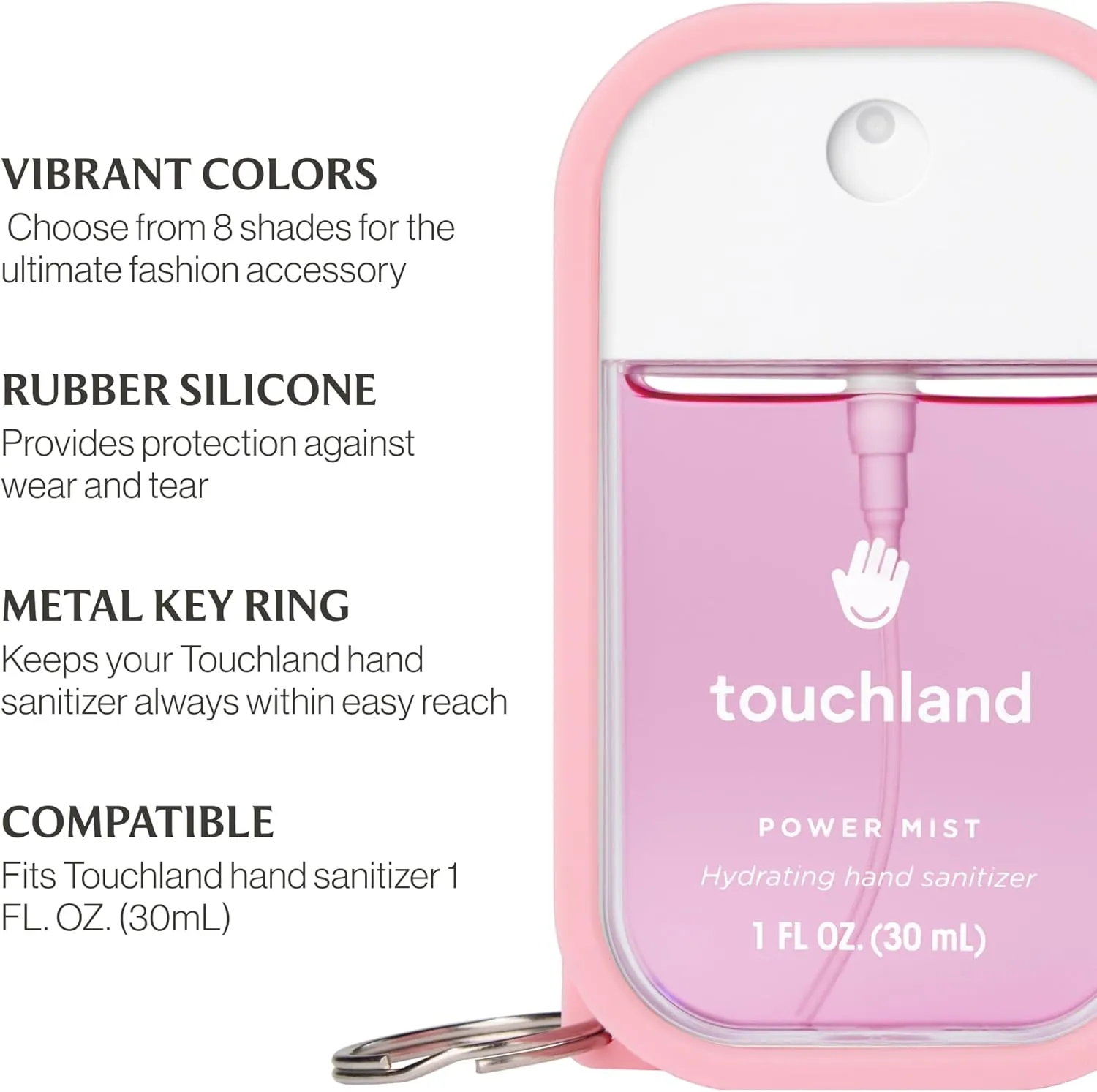 Touchland Hand Sanitizer Mist Case TRIO SET (White, Pink, Black), Protective and Stylish Hand Sanitizer Spray Accessories, Silicone Cases with Keyring (Set of 3)