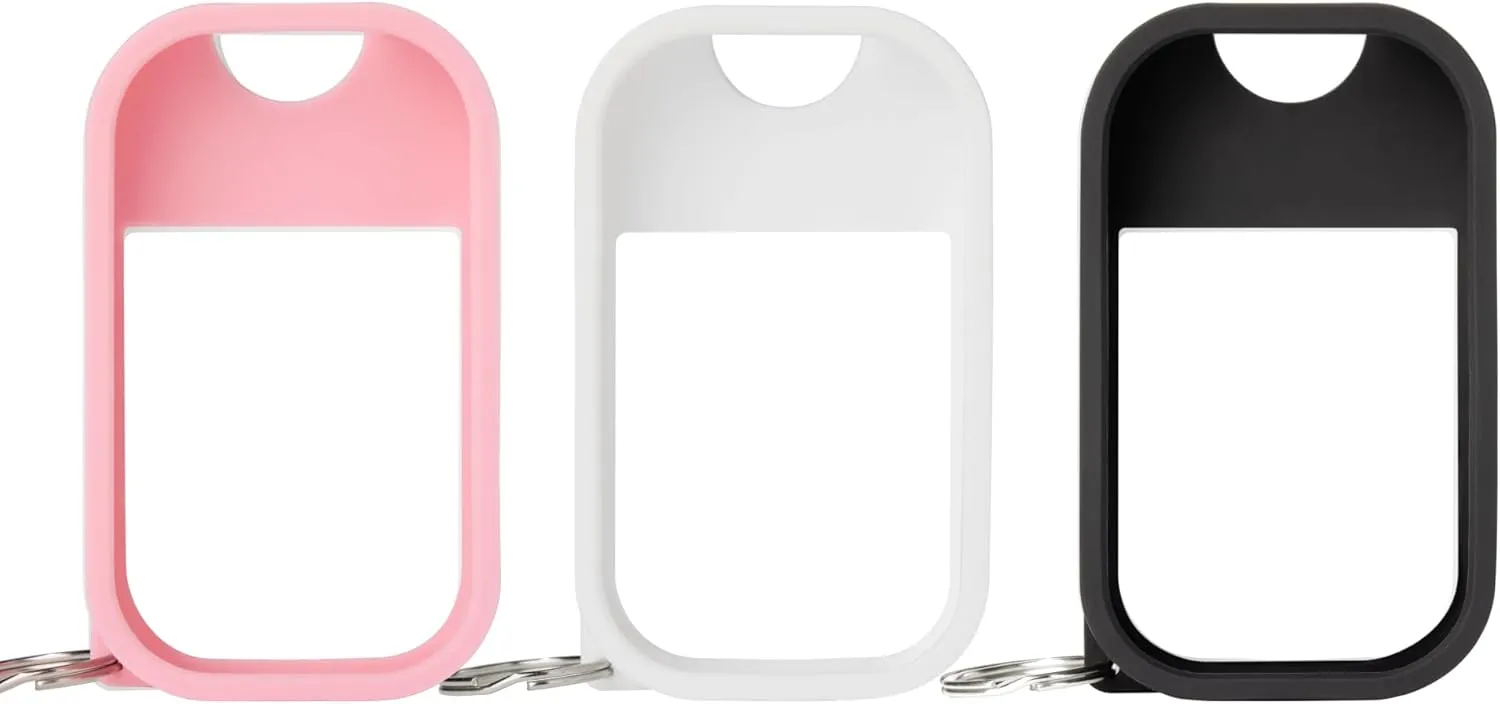 Touchland Hand Sanitizer Mist Case TRIO SET (White, Pink, Black), Protective and Stylish Hand Sanitizer Spray Accessories, Silicone Cases with Keyring (Set of 3)