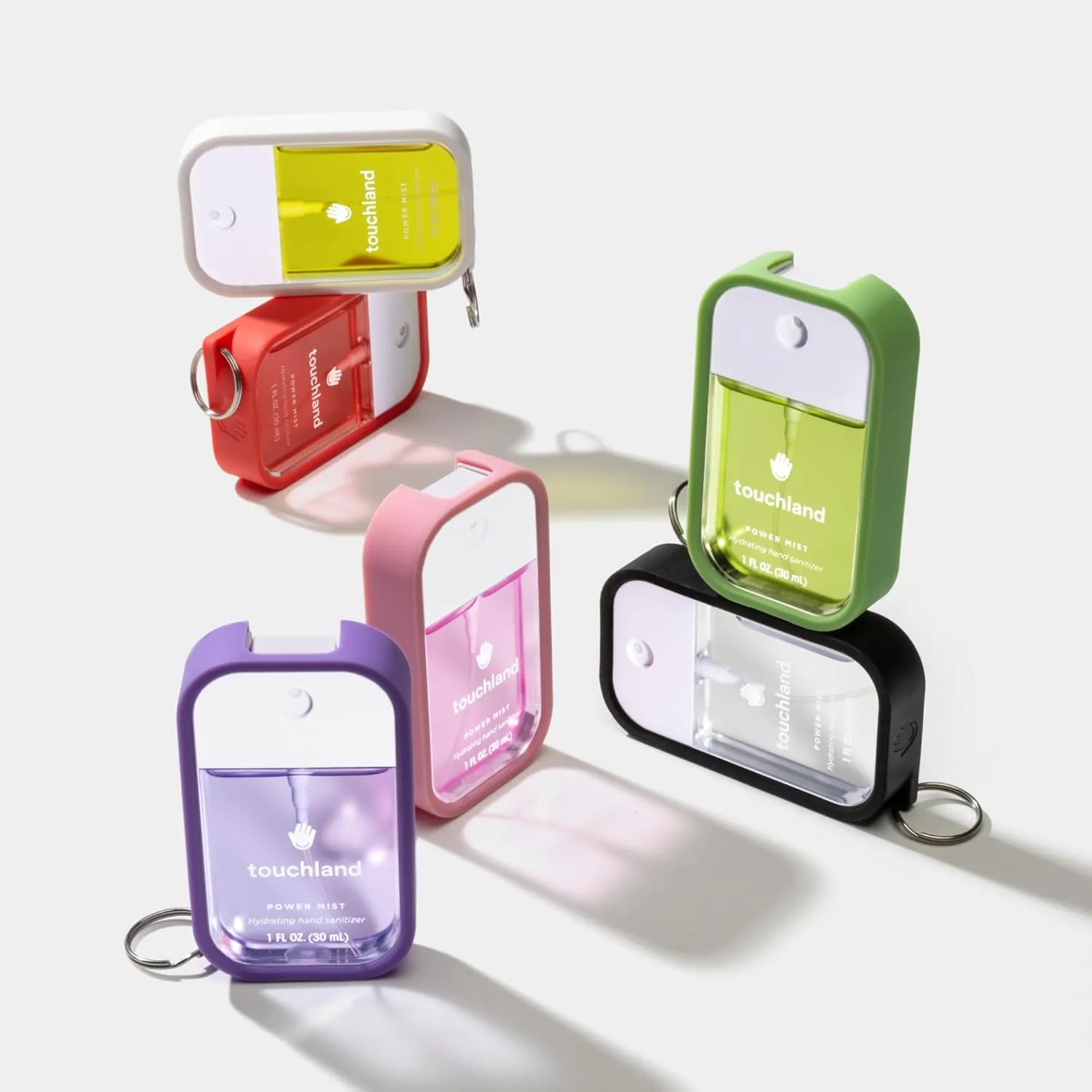 Touchland Hand Sanitizer Mist Case TRIO SET (White, Pink, Black), Protective and Stylish Hand Sanitizer Spray Accessories, Silicone Cases with Keyring (Set of 3)