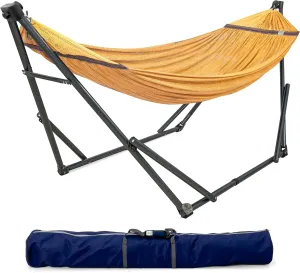 Tranquillo Adjustable Hammock Stand 2 Persons, Portable Hammock with Stand Collapsible – Lounge, Yard, Porch, Hammock Net with Carry Bag, Yellow