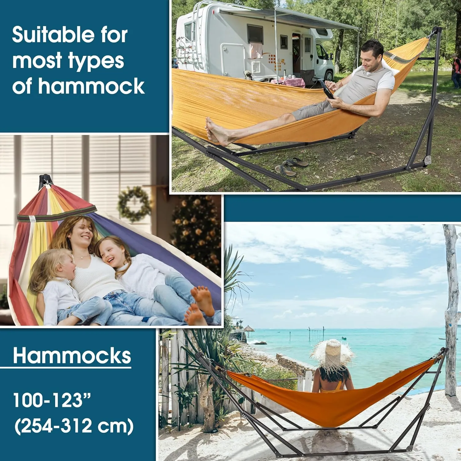 Tranquillo Adjustable Hammock Stand 2 Persons, Portable Hammock with Stand Collapsible – Lounge, Yard, Porch, Hammock Net with Carry Bag, Yellow