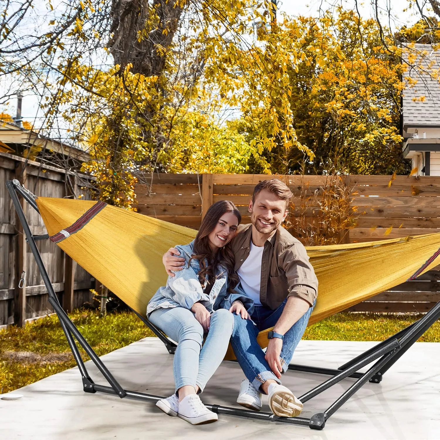 Tranquillo Adjustable Hammock Stand 2 Persons, Portable Hammock with Stand Collapsible – Lounge, Yard, Porch, Hammock Net with Carry Bag, Yellow