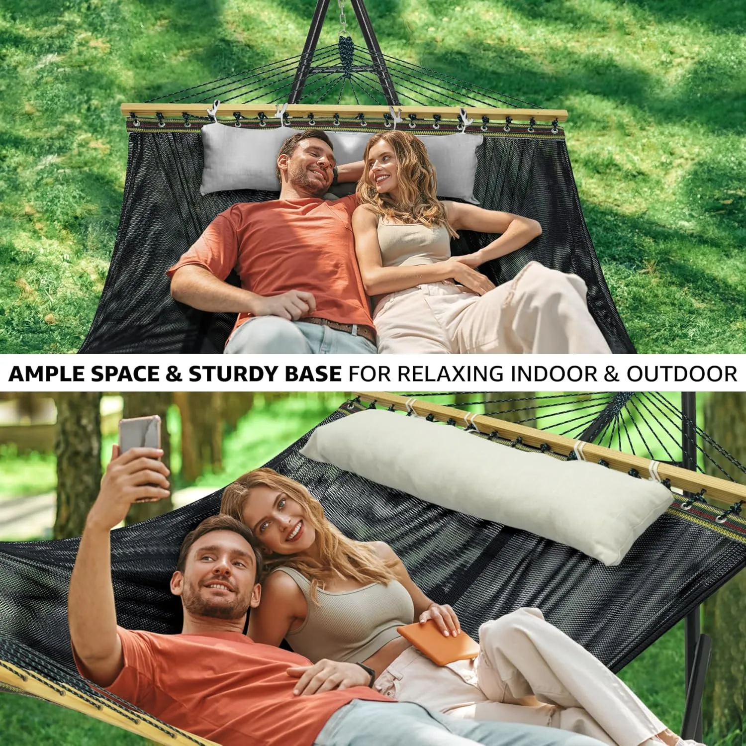 Tranquillo Unity Adjustable Hammock Stand, 800 lbs Capacity Steel Double Hammock Stand for 2 Persons, Premium Pre-Assembled Stand for Indoor Outdoor, Black