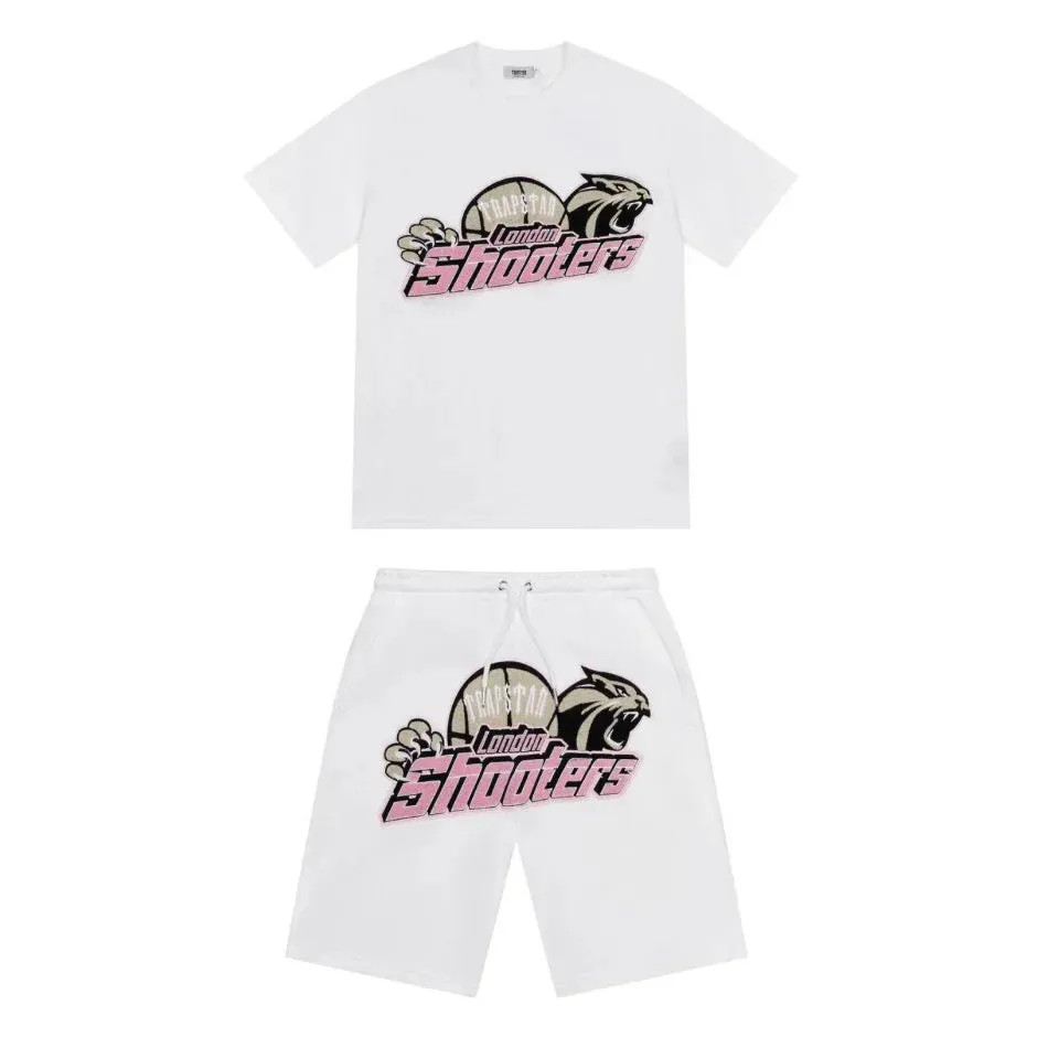 Trapstar Shooters Chenille Short Set- White/Pink