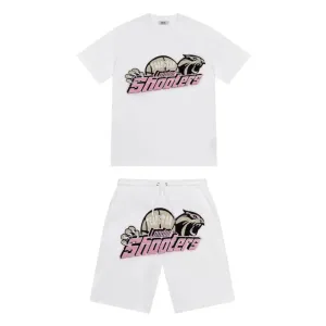 Trapstar Shooters Chenille Short Set- White/Pink