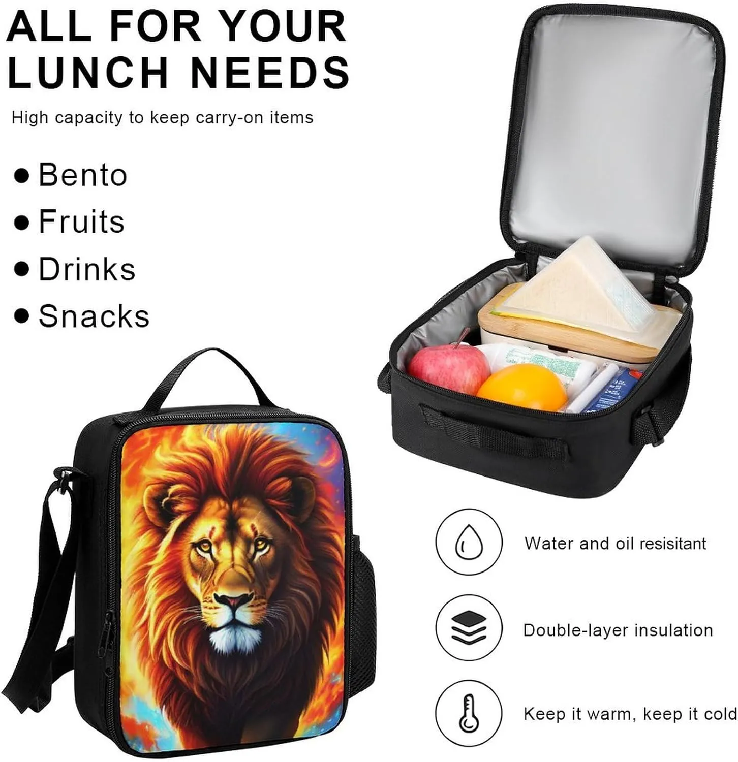Travel Hiking Bag & Day Pack Gym Outdoor Hiking Bag Big Capacity Backpack Cool Lion In The Universe Surreal Style Art 3 Piece College Daypack for Men Women Adults