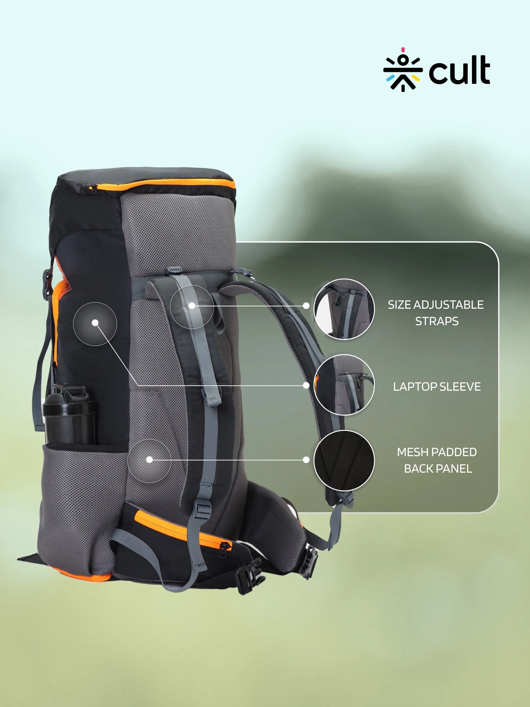 Travel Rucksack 55 L Black Orange