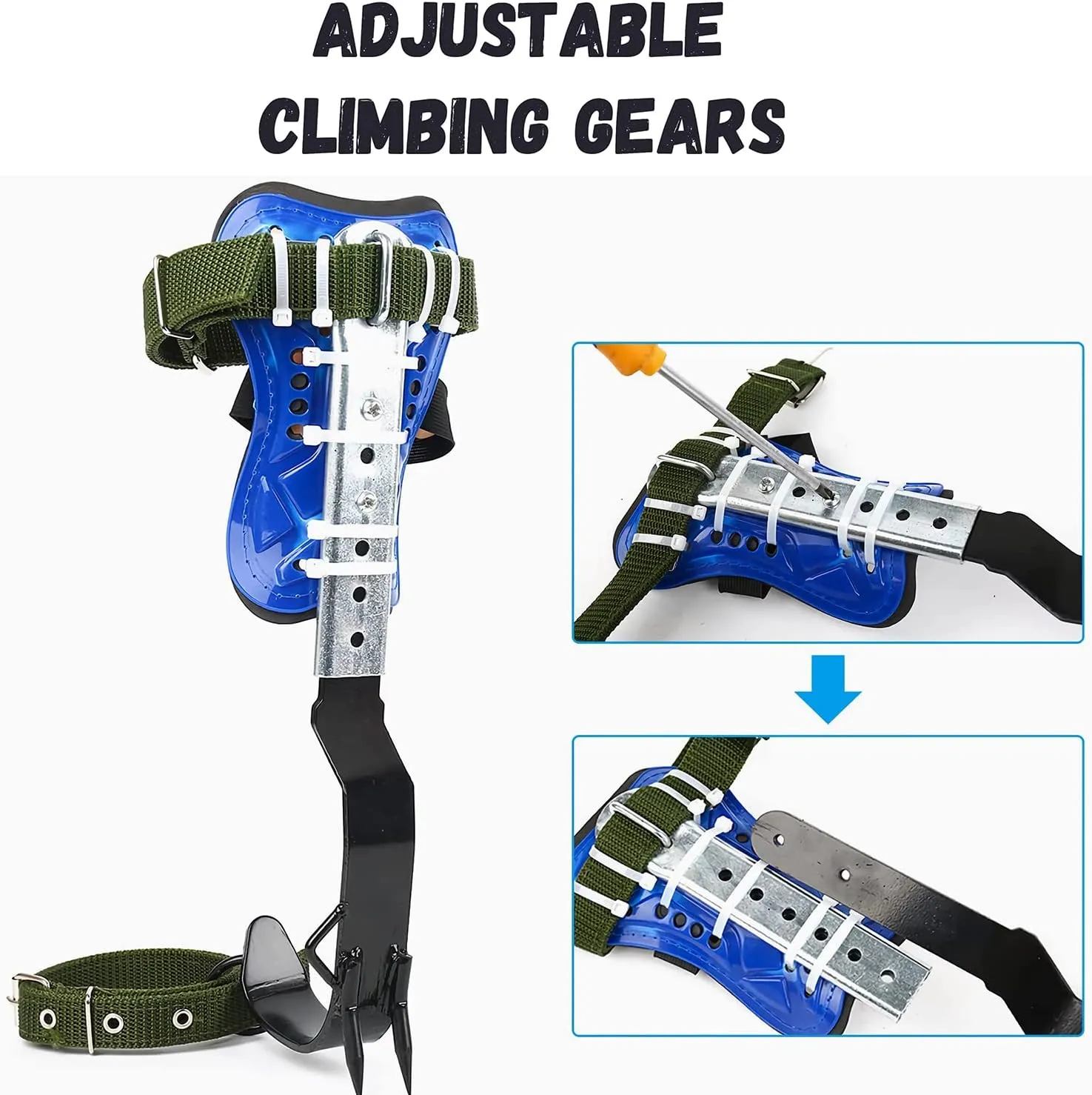 Tree Climbing Spikes Set, 304 Stainless Steel Adjustable Tree Climbing Spike 2 Gears and Non-Slip Pedal Trees, Picking Fruit