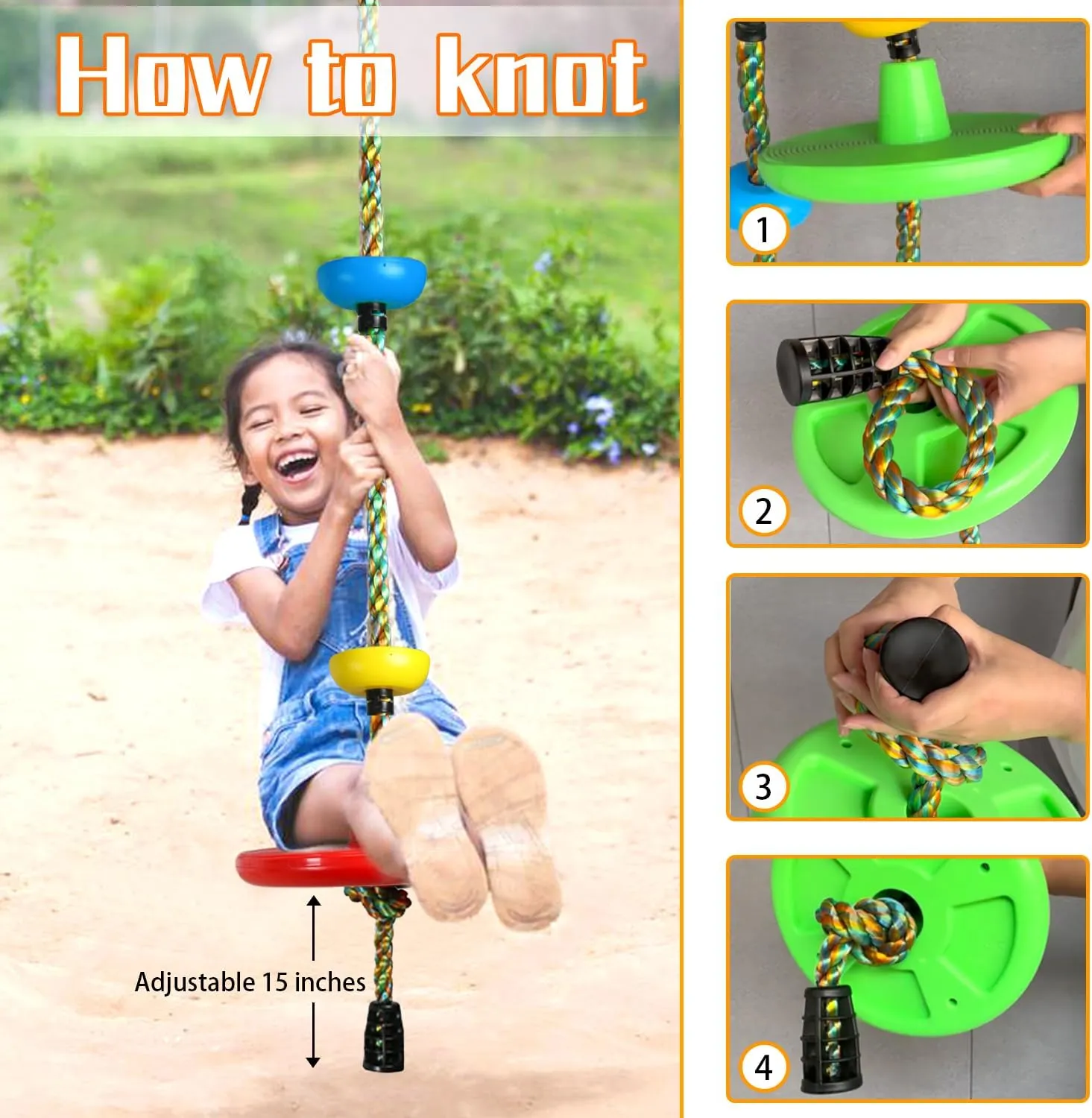 Tree Swing for Kids Backyard Single Disc Rope Climbing Seat for Tree Indoor Outdoor Playground Swing Set Accessories with Thickening 4 Ft Strap-Red