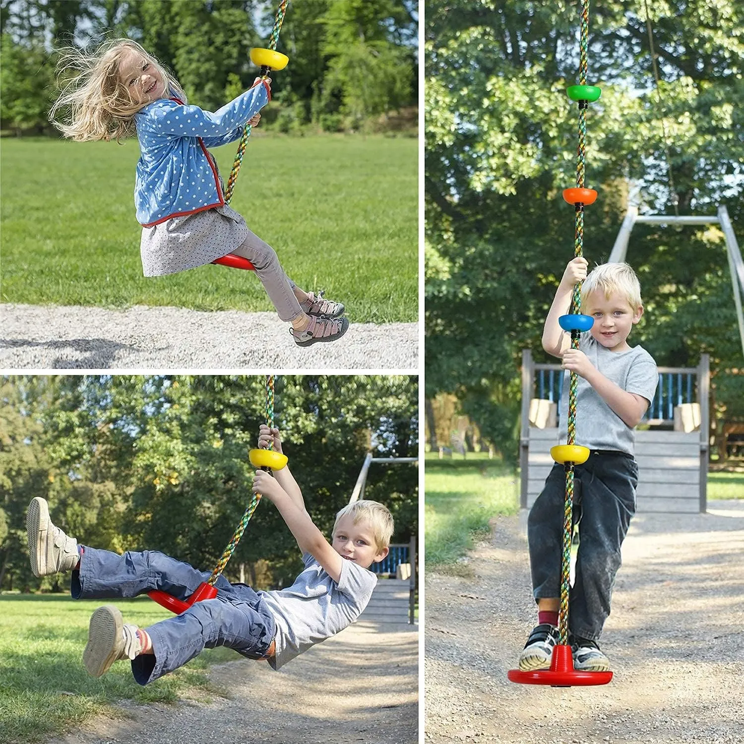 Tree Swing for Kids Backyard Single Disc Rope Climbing Seat for Tree Indoor Outdoor Playground Swing Set Accessories with Thickening 4 Ft Strap-Red