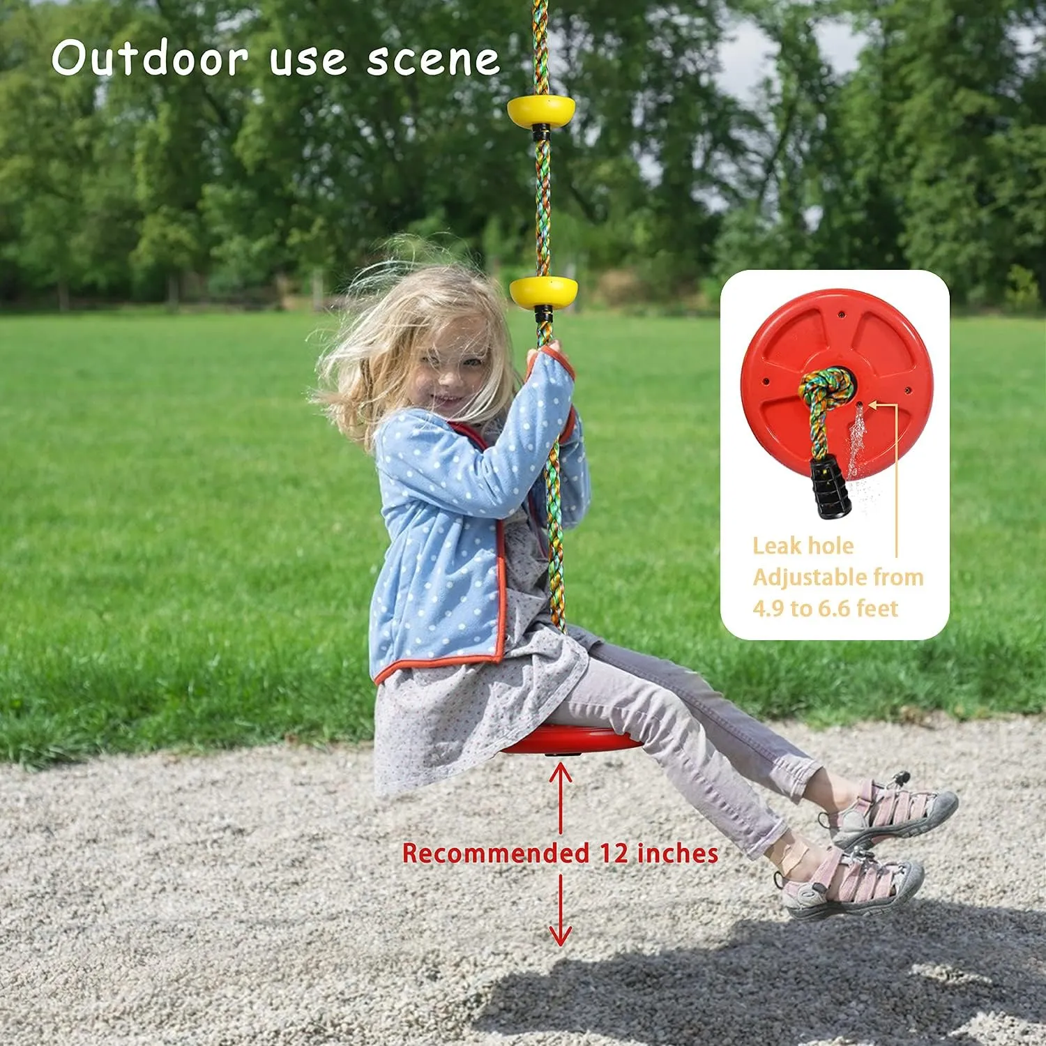 Tree Swing for Kids Backyard Single Disc Rope Climbing Seat for Tree Indoor Outdoor Playground Swing Set Accessories with Thickening 4 Ft Strap-Red