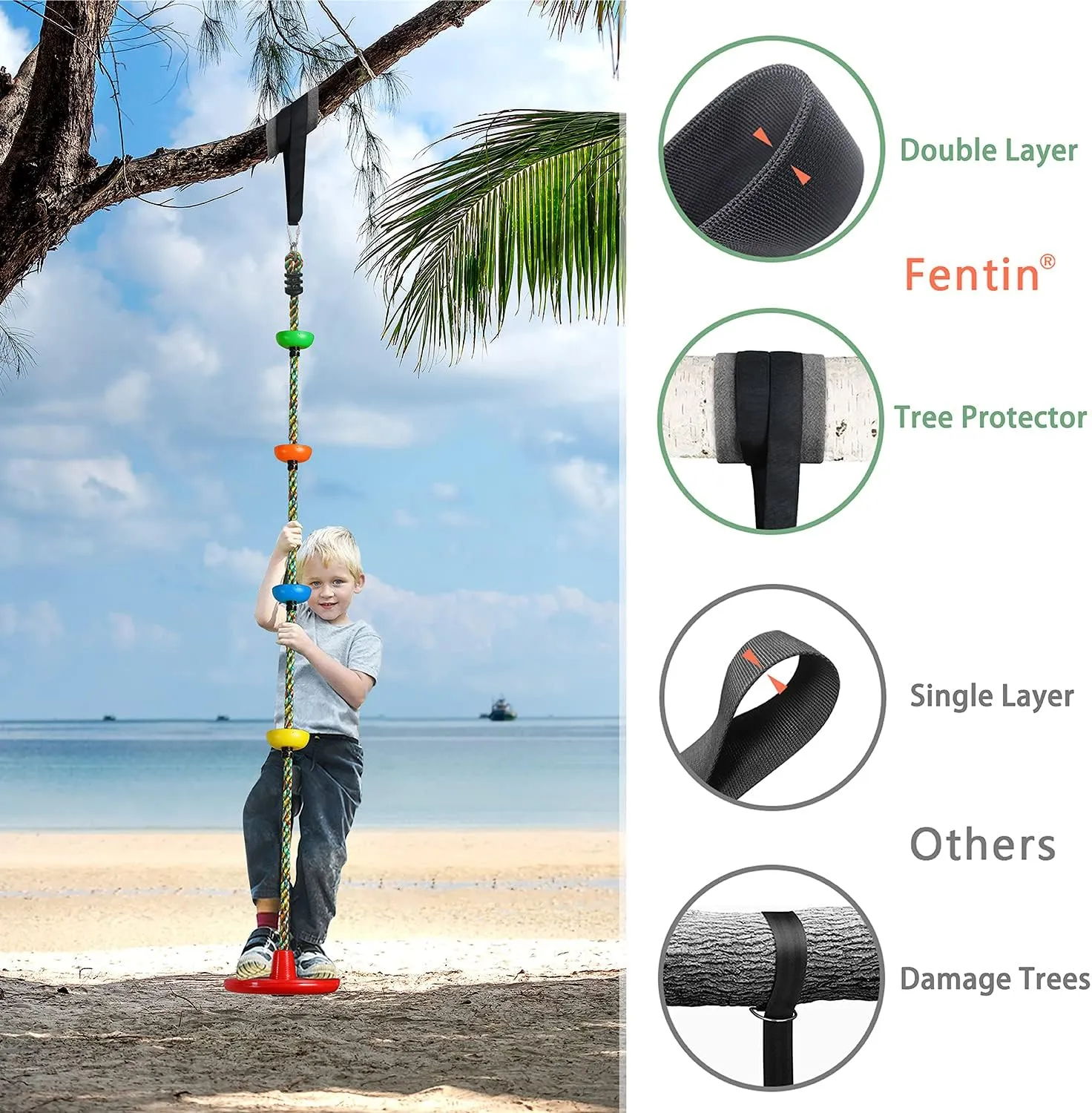 Tree Swing for Kids Backyard Single Disc Rope Climbing Seat for Tree Indoor Outdoor Playground Swing Set Accessories with Thickening 4 Ft Strap-Red