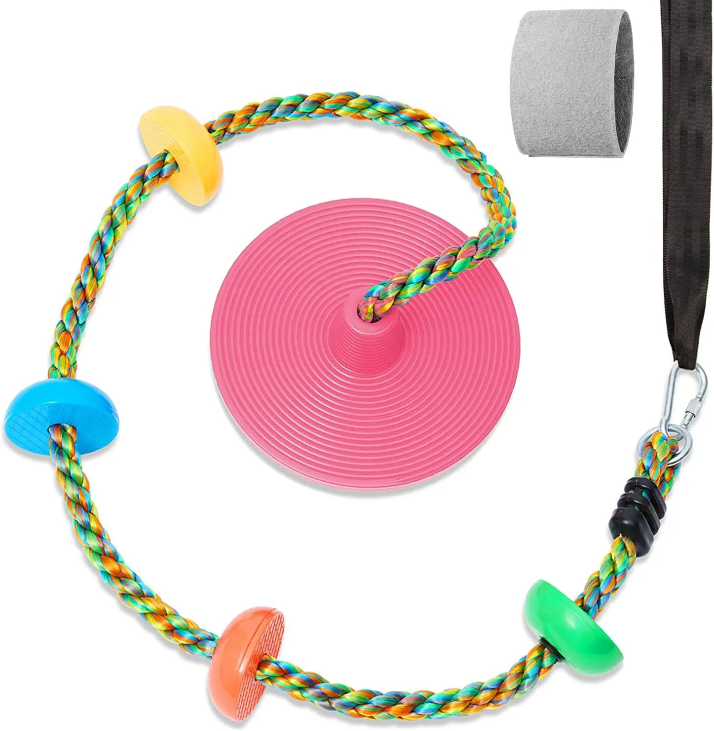 Tree Swing for Kids Backyard Single Disc Rope Climbing Swing Seat for Tree Indoor Outdoor Playground Set Accessories with Thickening 4 Ft Strap-Pink