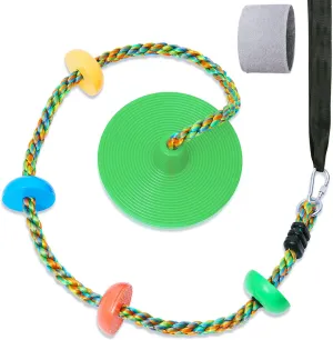 Tree Swing for Kids Backyard Single Disc Rope Climbing Swing Seat for Tree Indoor Outdoor Playground Swing Set Accessories with Thickening 4 Ft Strap-Green
