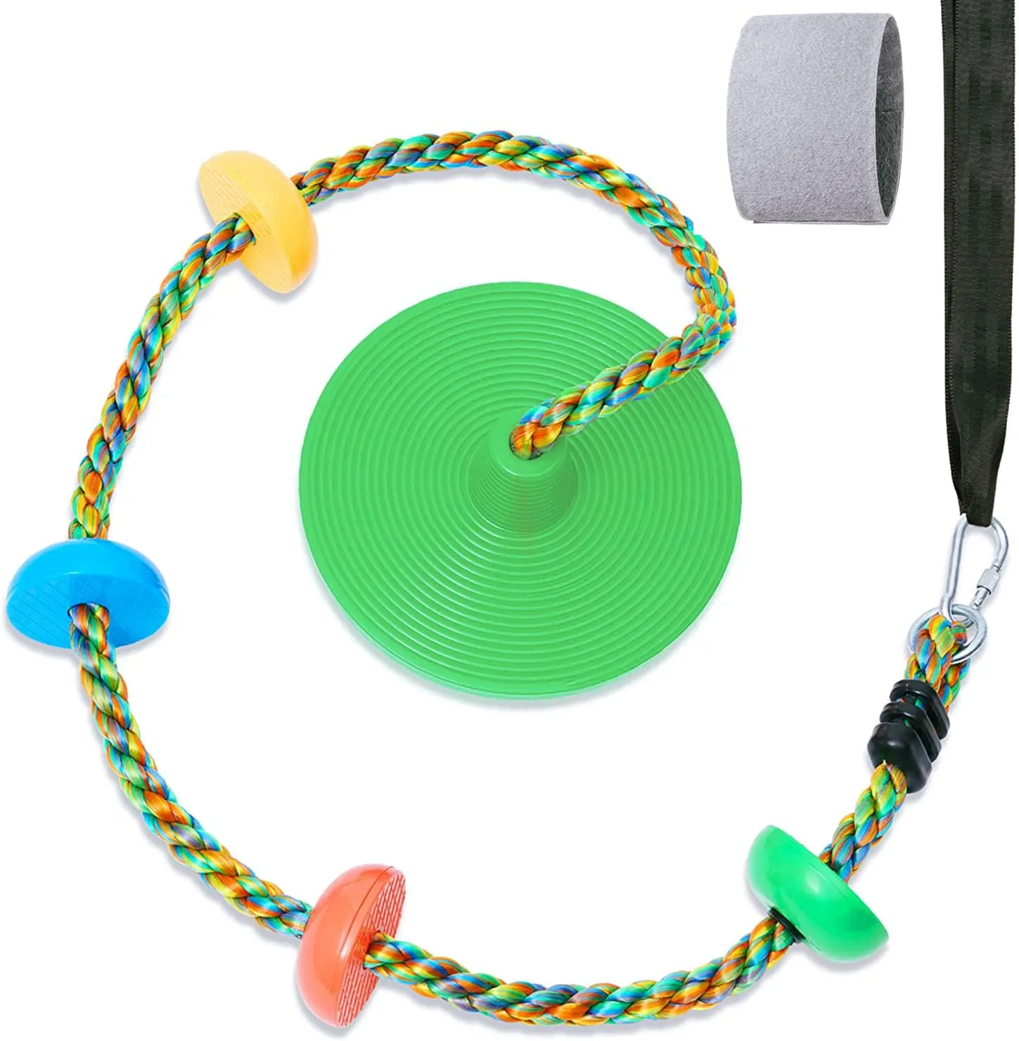 Tree Swing for Kids Backyard Single Disc Rope Climbing Swing Seat for Tree Indoor Outdoor Playground Swing Set Accessories with Thickening 4 Ft Strap-Green